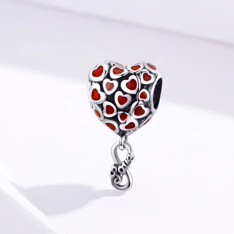 Acessórios DIY para Pulseira e Colar com Contas de Coração Vermelho em Prata Esterlina S925