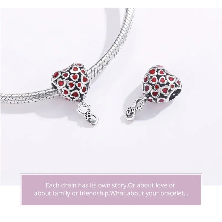Acessórios DIY para Pulseira e Colar com Contas de Coração Vermelho em Prata Esterlina S925