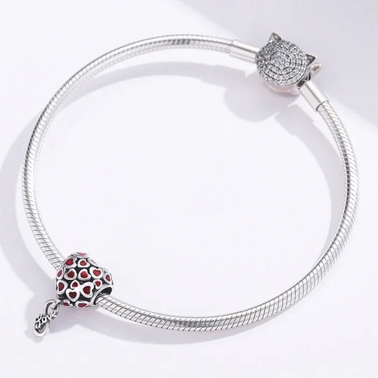Acessórios DIY para Pulseira e Colar com Contas de Coração Vermelho em Prata Esterlina S925