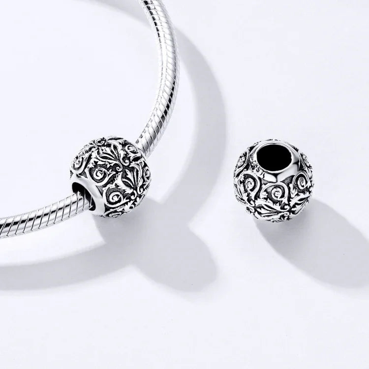 Acessórios DIY para Pulseira e Colar com Contas de Textura de Flor Retro em Prata Esterlina S925