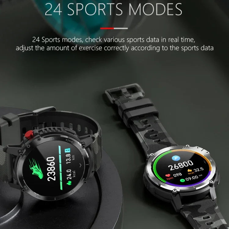 Relógio Inteligente Bluetooth C22 com Ecrã Redondo de 1,6 polegadas, Suporta Monitorização de Saúde e 24 Modos Desportivos