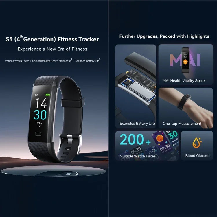 Pulseira Inteligente S5-4 IP68 à Prova de Água, Monitor de Frequência Cardíaca, Rastreador Fitness Desportivo