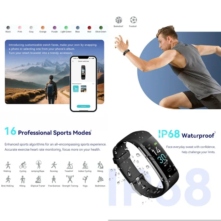 Pulseira Inteligente S5-4 IP68 à Prova de Água, Monitor de Frequência Cardíaca, Rastreador Fitness Desportivo
