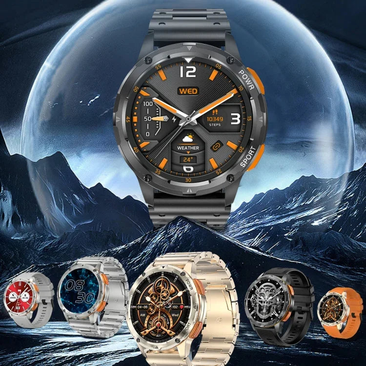 AK59 Relógio Inteligente com Ecrã Redondo AMOLED 1.43 polegadas, Correia de Aço