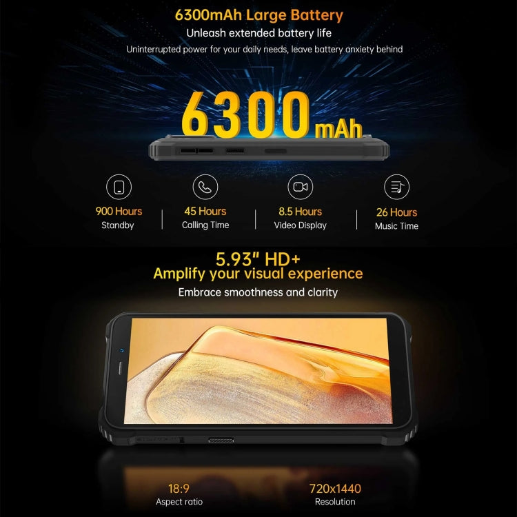 Oukitel WP32, IP68/IP69K, 5,93 polegadas Android 13 Unisoc Tiger T606 Octa-core, NFC, OTG, Rede: 4G, 4GB+128GB