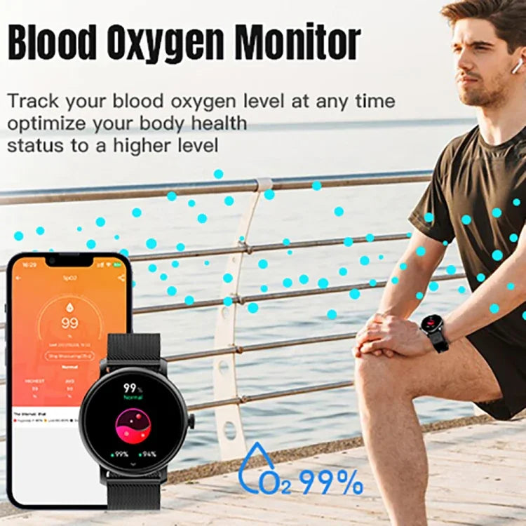 LEMFO LF35 Relógio Inteligente com Ecrã Redondo AMOLED 1.43 polegadas, Correia de Aço, Suporta Detecção de Oxigénio no Sangue