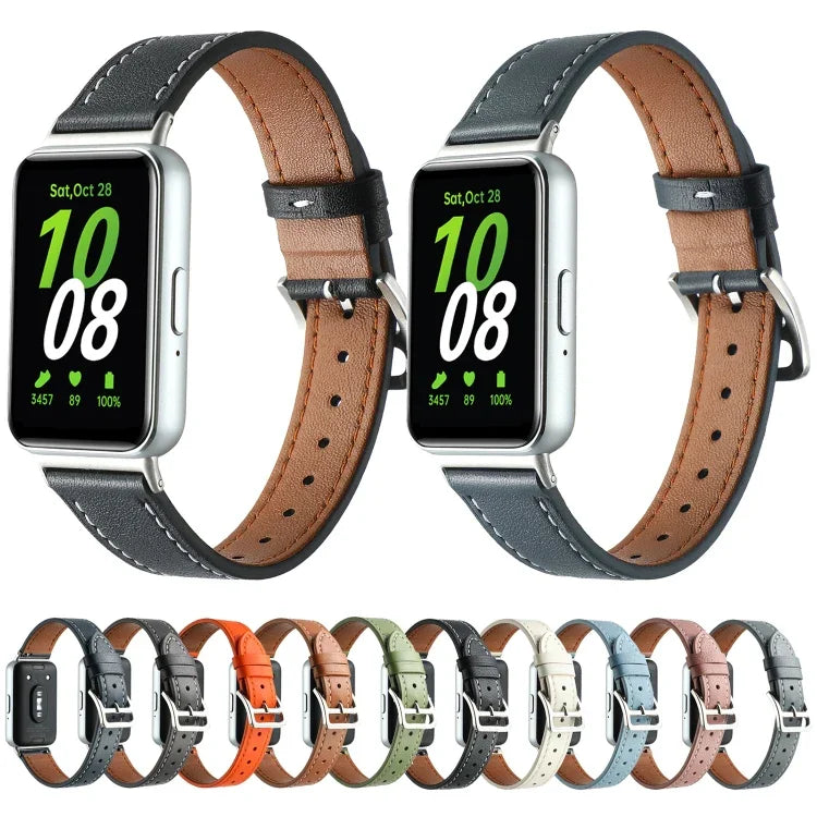 Correia de Relógio em Pele Genuína com Linha de Costura, Para Samsung Galaxy Fit 3