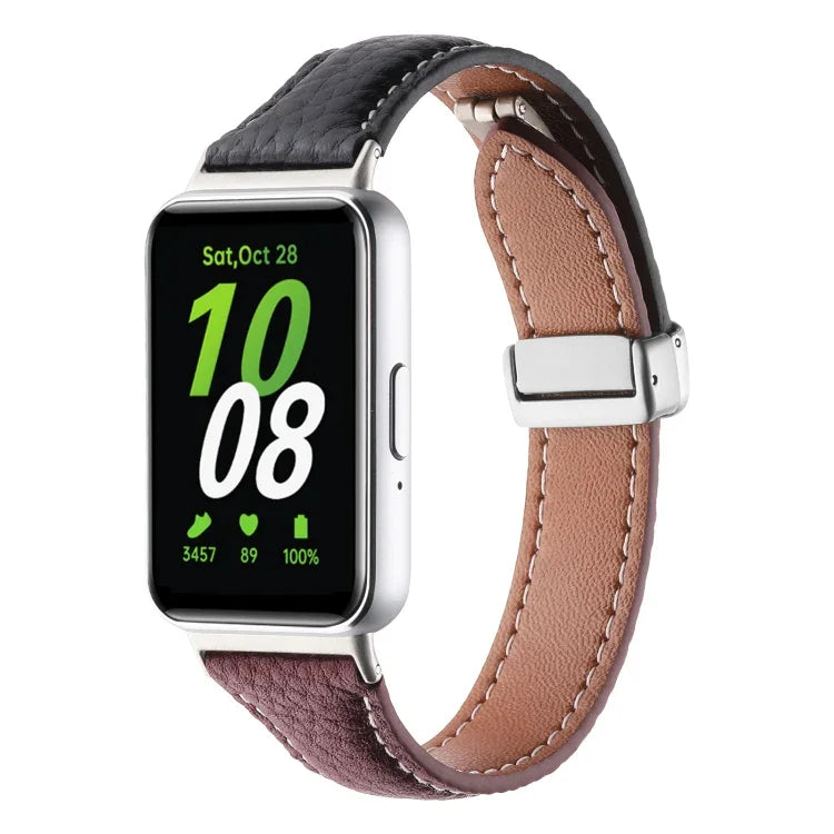 Correia de Relógio Slim em Pele com Textura Litchi e Fivela Magnética, Para Samsung Galaxy Fit 3