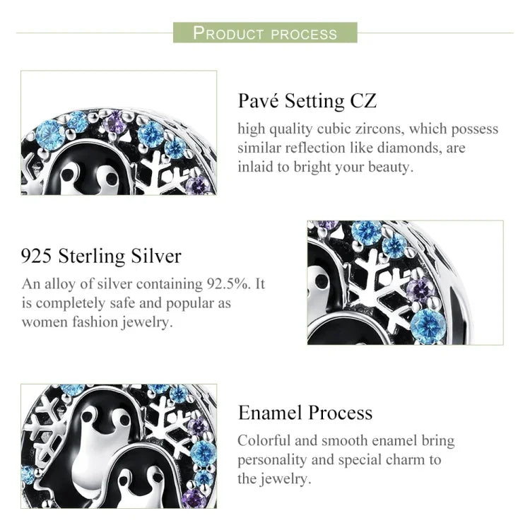 Acessórios para Pulseira com Casa de Pinguim e Contas de Diamante em Prata Esterlina S925
