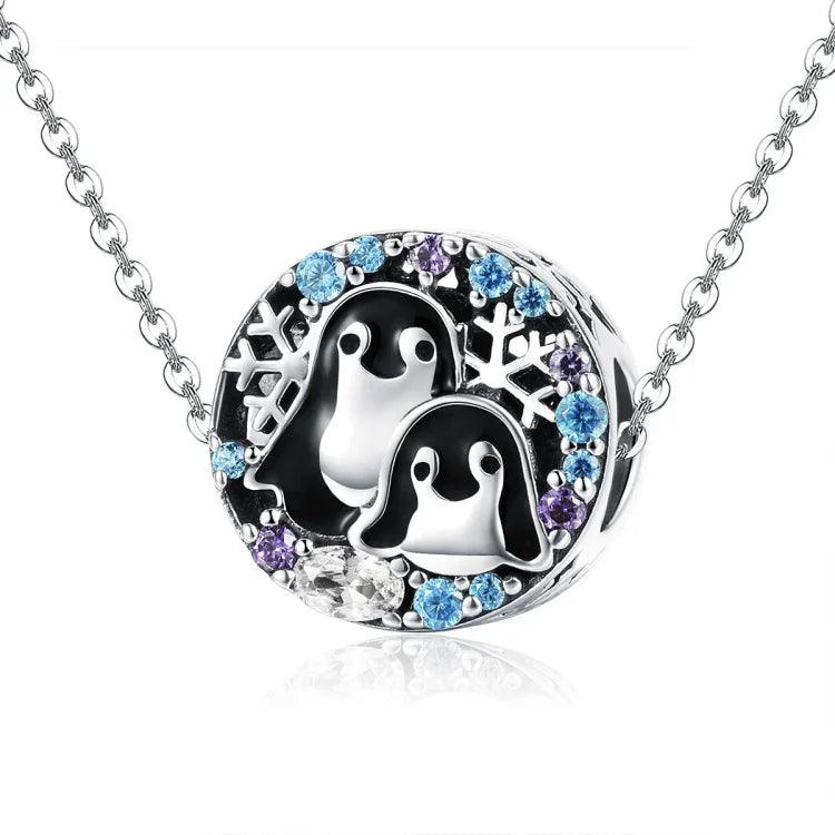 Acessórios para Pulseira com Casa de Pinguim e Contas de Diamante em Prata Esterlina S925