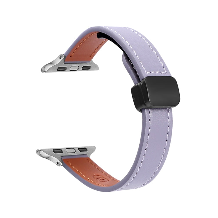 Slim Magnetic Buckle Genuine Leather Watch Band, For Apple Watch SE 2022 40mm