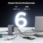 Carregador Multiporta JOYROOM JR-TCM02 6 em 1 65W GaN 4 USB-C & 2 USB-A, Ficha UE, Ficha UK