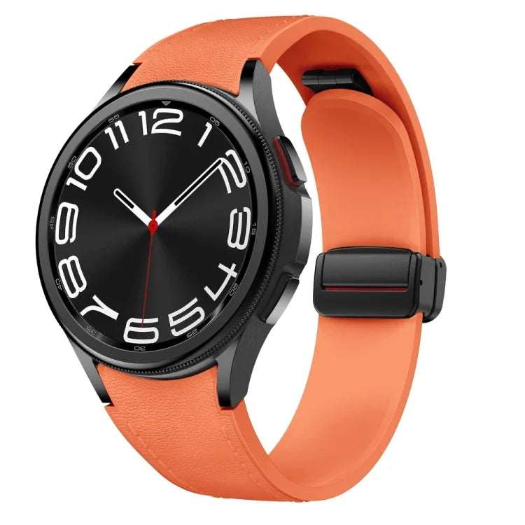 Magnetic Black Buckle Leather Silicone Watch Band, For Samsung Galaxy Watch 6
