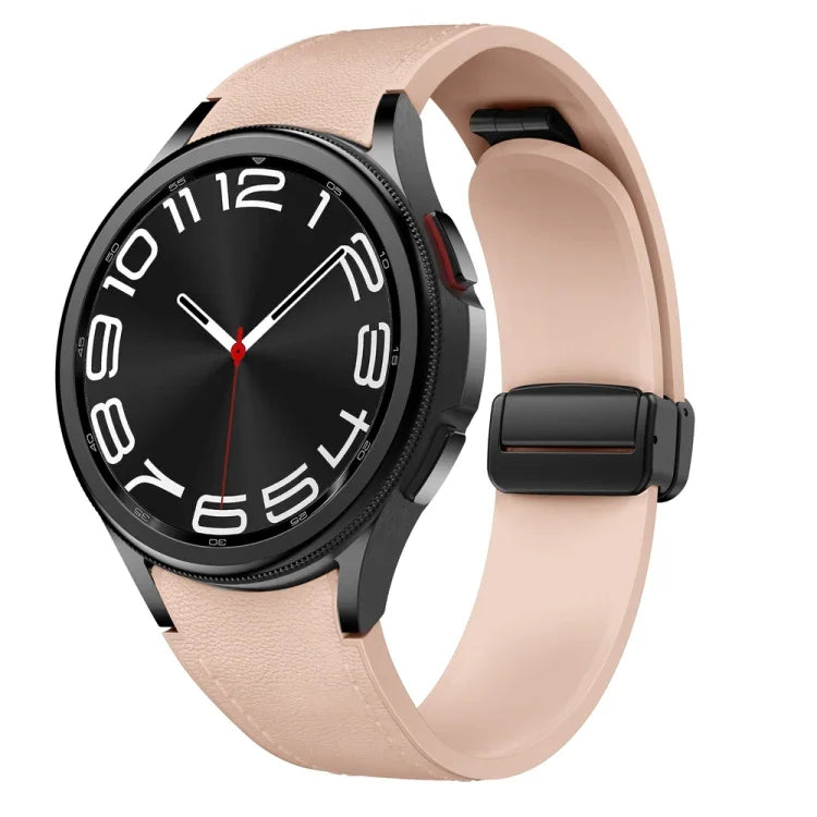 Magnetic Black Buckle Leather Silicone Watch Band, For Samsung Galaxy Watch 6