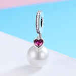 Pendente de Coração com Pérola em Prata Esterlina S925 Acessórios para Pulseira e Colar DIY