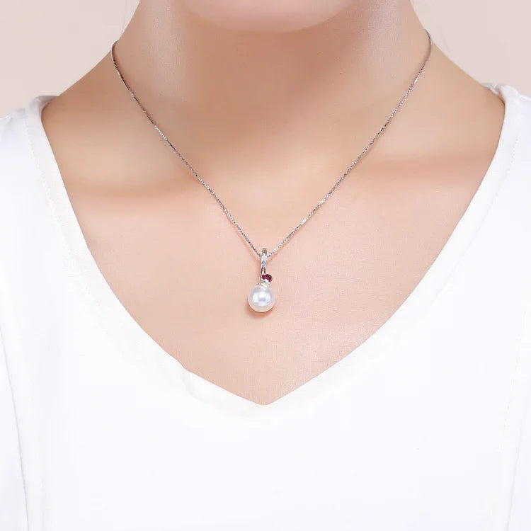 Pendente de Coração com Pérola em Prata Esterlina S925 Acessórios para Pulseira e Colar DIY