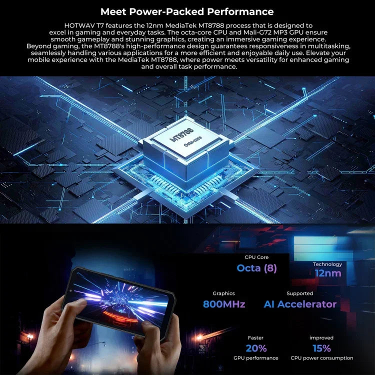 HOTWAV T7 Telefone Rugged, 6280mAh, 6,52 polegadas Android 13 MT8788 Octa Core, Rede: 4G, OTG, 4GB+128GB