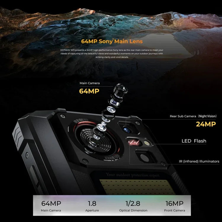 HOTWAV W11 Telefone Rugged, Visão Noturna, 20800mAh, 6,6 polegadas Android 13 MT8788 Octa Core, Rede: 4G, OTG, Gravação de chamadas, 6GB+256GB