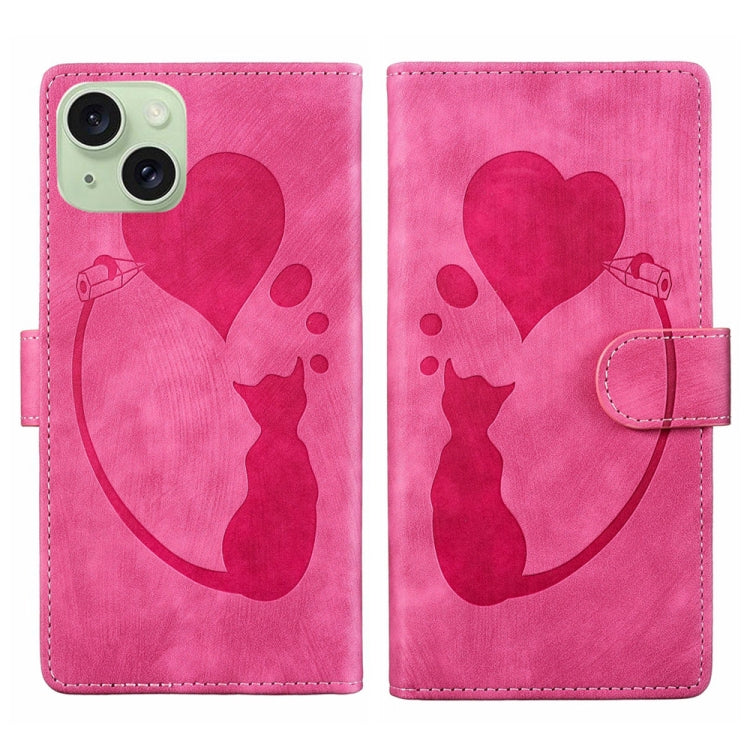 Capa de telemóvel em pele com relevo de caneta, coração e gato, para iPhone 17 Pro Max, para iPhone 17 Pro, para iPhone 17, para iPhone Air, para iPhone 15 Pro Max, para iPhone 15 Pro, para iPhone 15 Plus, para iPhone 15