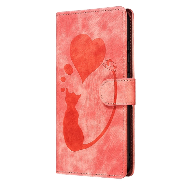 Capa de telemóvel em pele com relevo de caneta, coração e gato, para iPhone 14 Plus, para iPhone 14, para iPhone 14 Pro, para iPhone 14 Pro Max, para iPhone 7 / 8 / SE 2022, para iPhone 13 Pro Max, para iPhone 13 Pro, para iPhone 13