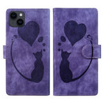 Capa de telemóvel em pele com relevo de caneta, coração e gato, para iPhone 14 Plus, para iPhone 14, para iPhone 14 Pro, para iPhone 14 Pro Max, para iPhone 7 / 8 / SE 2022, para iPhone 13 Pro Max, para iPhone 13 Pro, para iPhone 13