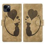 Capa de telemóvel em pele com relevo de caneta, coração e gato, para iPhone 14 Plus, para iPhone 14, para iPhone 14 Pro, para iPhone 14 Pro Max, para iPhone 7 / 8 / SE 2022, para iPhone 13 Pro Max, para iPhone 13 Pro, para iPhone 13