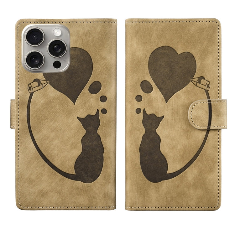 Capa de telemóvel em pele com relevo de caneta, coração e gato, para iPhone 14 Plus, para iPhone 14, para iPhone 14 Pro, para iPhone 14 Pro Max, para iPhone 7 / 8 / SE 2022, para iPhone 13 Pro Max, para iPhone 13 Pro, para iPhone 13