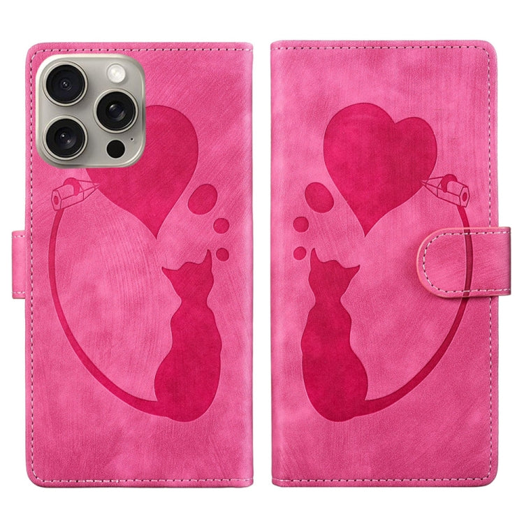 Capa de telemóvel em pele com relevo de caneta, coração e gato, para iPhone 14 Plus, para iPhone 14, para iPhone 14 Pro, para iPhone 14 Pro Max, para iPhone 7 / 8 / SE 2022, para iPhone 13 Pro Max, para iPhone 13 Pro, para iPhone 13