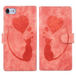 Capa de telemóvel em pele com relevo de caneta, coração e gato, para iPhone 14 Plus, para iPhone 14, para iPhone 14 Pro, para iPhone 14 Pro Max, para iPhone 7 / 8 / SE 2022, para iPhone 13 Pro Max, para iPhone 13 Pro, para iPhone 13