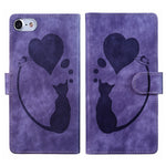 Capa de telemóvel em pele com relevo de caneta, coração e gato, para iPhone 14 Plus, para iPhone 14, para iPhone 14 Pro, para iPhone 14 Pro Max, para iPhone 7 / 8 / SE 2022, para iPhone 13 Pro Max, para iPhone 13 Pro, para iPhone 13
