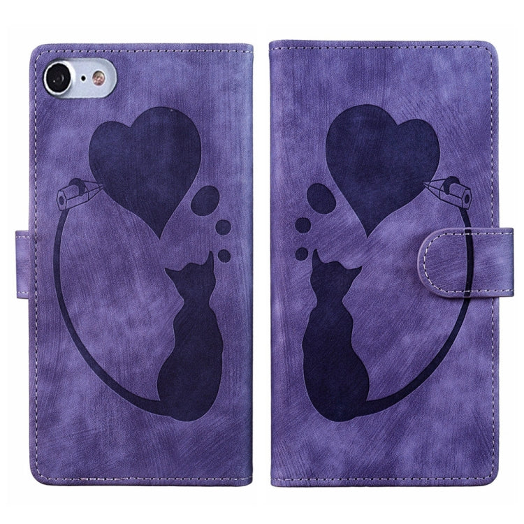 Capa de telemóvel em pele com relevo de caneta, coração e gato, para iPhone 14 Plus, para iPhone 14, para iPhone 14 Pro, para iPhone 14 Pro Max, para iPhone 7 / 8 / SE 2022, para iPhone 13 Pro Max, para iPhone 13 Pro, para iPhone 13