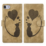 Capa de telemóvel em pele com relevo de caneta, coração e gato, para iPhone 14 Plus, para iPhone 14, para iPhone 14 Pro, para iPhone 14 Pro Max, para iPhone 7 / 8 / SE 2022, para iPhone 13 Pro Max, para iPhone 13 Pro, para iPhone 13