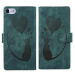 Capa de telemóvel em pele com relevo de caneta, coração e gato, para iPhone 14 Plus, para iPhone 14, para iPhone 14 Pro, para iPhone 14 Pro Max, para iPhone 7 / 8 / SE 2022, para iPhone 13 Pro Max, para iPhone 13 Pro, para iPhone 13