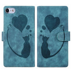 Capa de telemóvel em pele com relevo de caneta, coração e gato, para iPhone 14 Plus, para iPhone 14, para iPhone 14 Pro, para iPhone 14 Pro Max, para iPhone 7 / 8 / SE 2022, para iPhone 13 Pro Max, para iPhone 13 Pro, para iPhone 13