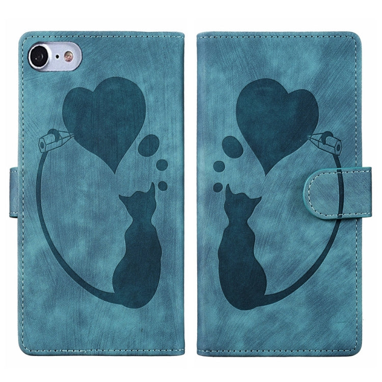 Capa de telemóvel em pele com relevo de caneta, coração e gato, para iPhone 14 Plus, para iPhone 14, para iPhone 14 Pro, para iPhone 14 Pro Max, para iPhone 7 / 8 / SE 2022, para iPhone 13 Pro Max, para iPhone 13 Pro, para iPhone 13