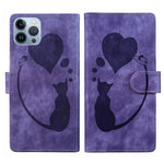 Capa de telemóvel em pele com relevo de caneta, coração e gato, para iPhone 14 Plus, para iPhone 14, para iPhone 14 Pro, para iPhone 14 Pro Max, para iPhone 7 / 8 / SE 2022, para iPhone 13 Pro Max, para iPhone 13 Pro, para iPhone 13
