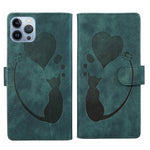 Capa de telemóvel em pele com relevo de caneta, coração e gato, para iPhone 14 Plus, para iPhone 14, para iPhone 14 Pro, para iPhone 14 Pro Max, para iPhone 7 / 8 / SE 2022, para iPhone 13 Pro Max, para iPhone 13 Pro, para iPhone 13