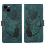 Capa de telemóvel em pele com relevo de caneta, coração e gato, para iPhone 14 Plus, para iPhone 14, para iPhone 14 Pro, para iPhone 14 Pro Max, para iPhone 7 / 8 / SE 2022, para iPhone 13 Pro Max, para iPhone 13 Pro, para iPhone 13