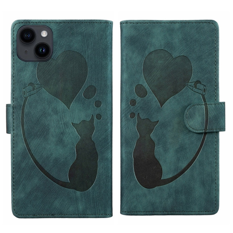 Capa de telemóvel em pele com relevo de caneta, coração e gato, para iPhone 14 Plus, para iPhone 14, para iPhone 14 Pro, para iPhone 14 Pro Max, para iPhone 7 / 8 / SE 2022, para iPhone 13 Pro Max, para iPhone 13 Pro, para iPhone 13