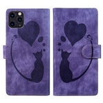 Capa para telemóvel em pele com relevo de caneta, coração e gato, para iPhone 13 mini, para iPhone 12, para iPhone 12 Pro Max, para iPhone 12 Pro, para iPhone 12 mini, para iPhone 11 Pro Max, para iPhone 11, para iPhone 11 Pro