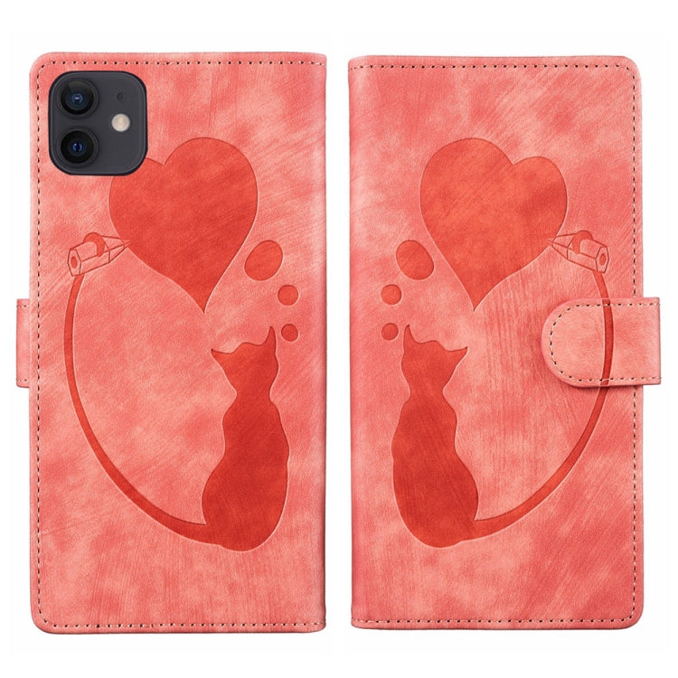 Capa para telemóvel em pele com relevo de caneta, coração e gato, para iPhone 13 mini, para iPhone 12, para iPhone 12 Pro Max, para iPhone 12 Pro, para iPhone 12 mini, para iPhone 11 Pro Max, para iPhone 11, para iPhone 11 Pro