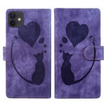 Capa para telemóvel em pele com relevo de caneta, coração e gato, para iPhone 13 mini, para iPhone 12, para iPhone 12 Pro Max, para iPhone 12 Pro, para iPhone 12 mini, para iPhone 11 Pro Max, para iPhone 11, para iPhone 11 Pro