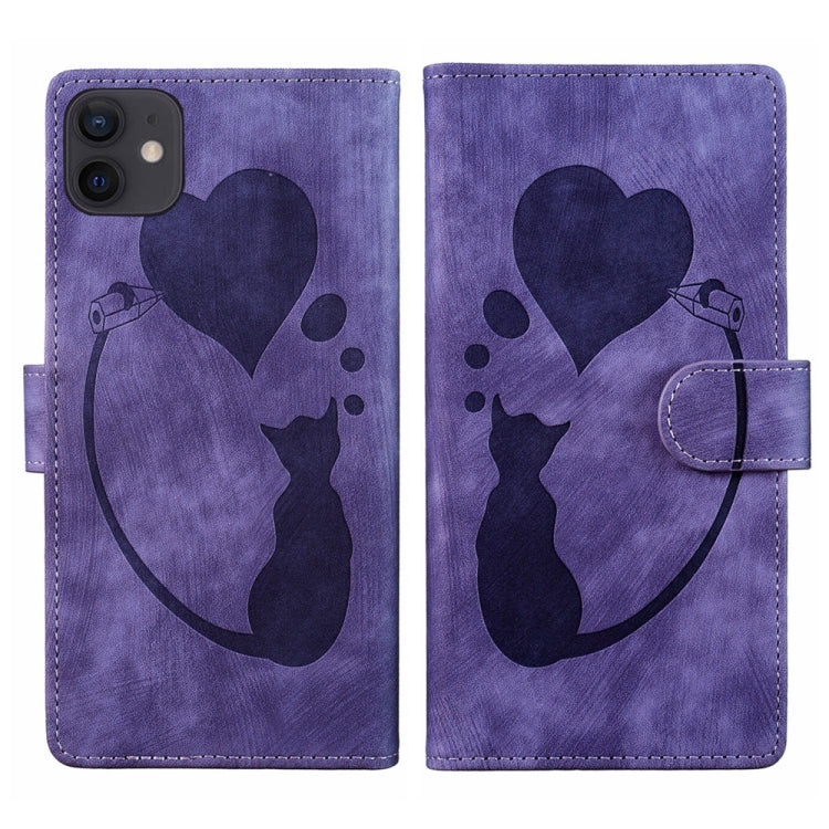 Capa para telemóvel em pele com relevo de caneta, coração e gato, para iPhone 13 mini, para iPhone 12, para iPhone 12 Pro Max, para iPhone 12 Pro, para iPhone 12 mini, para iPhone 11 Pro Max, para iPhone 11, para iPhone 11 Pro