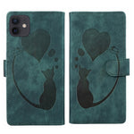 Capa para telemóvel em pele com relevo de caneta, coração e gato, para iPhone 13 mini, para iPhone 12, para iPhone 12 Pro Max, para iPhone 12 Pro, para iPhone 12 mini, para iPhone 11 Pro Max, para iPhone 11, para iPhone 11 Pro