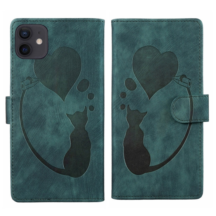 Capa para telemóvel em pele com relevo de caneta, coração e gato, para iPhone 13 mini, para iPhone 12, para iPhone 12 Pro Max, para iPhone 12 Pro, para iPhone 12 mini, para iPhone 11 Pro Max, para iPhone 11, para iPhone 11 Pro