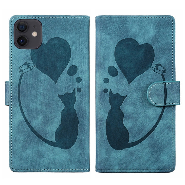 Capa para telemóvel em pele com relevo de caneta, coração e gato, para iPhone 13 mini, para iPhone 12, para iPhone 12 Pro Max, para iPhone 12 Pro, para iPhone 12 mini, para iPhone 11 Pro Max, para iPhone 11, para iPhone 11 Pro