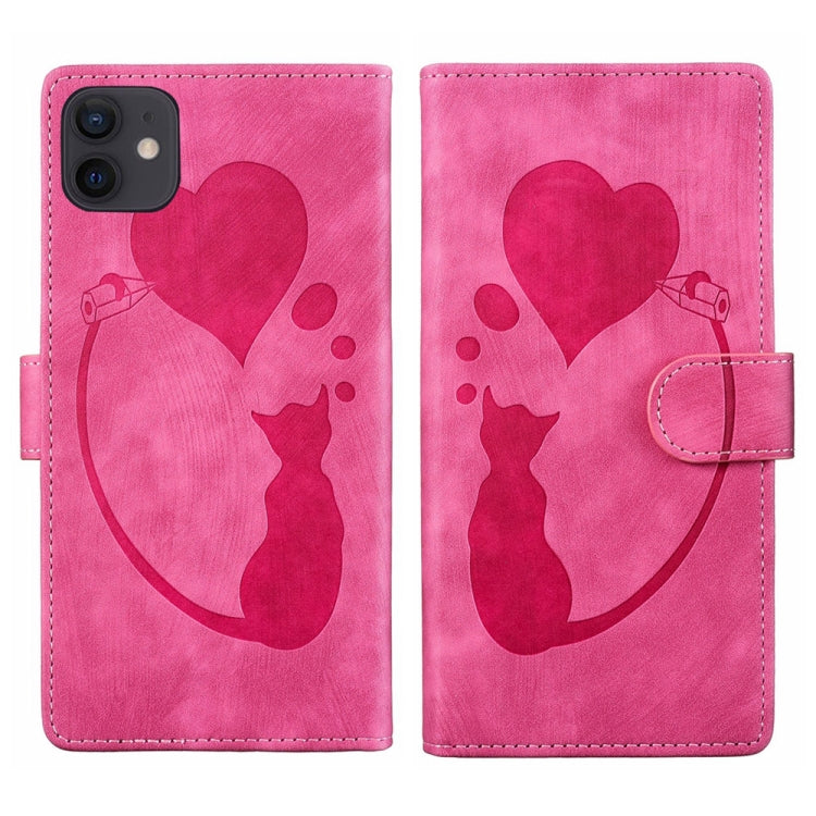Capa para telemóvel em pele com relevo de caneta, coração e gato, para iPhone 13 mini, para iPhone 12, para iPhone 12 Pro Max, para iPhone 12 Pro, para iPhone 12 mini, para iPhone 11 Pro Max, para iPhone 11, para iPhone 11 Pro
