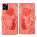 Capa para telemóvel em pele com relevo de caneta, coração e gato, para iPhone 13 mini, para iPhone 12, para iPhone 12 Pro Max, para iPhone 12 Pro, para iPhone 12 mini, para iPhone 11 Pro Max, para iPhone 11, para iPhone 11 Pro