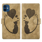 Capa para telemóvel em pele com relevo de caneta, coração e gato, para iPhone 13 mini, para iPhone 12, para iPhone 12 Pro Max, para iPhone 12 Pro, para iPhone 12 mini, para iPhone 11 Pro Max, para iPhone 11, para iPhone 11 Pro