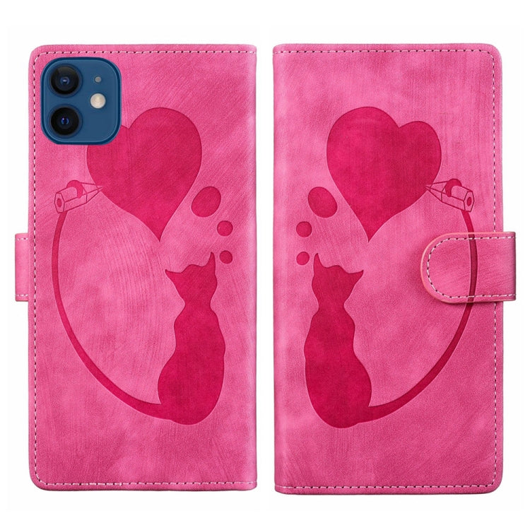 Capa para telemóvel em pele com relevo de caneta, coração e gato, para iPhone 13 mini, para iPhone 12, para iPhone 12 Pro Max, para iPhone 12 Pro, para iPhone 12 mini, para iPhone 11 Pro Max, para iPhone 11, para iPhone 11 Pro